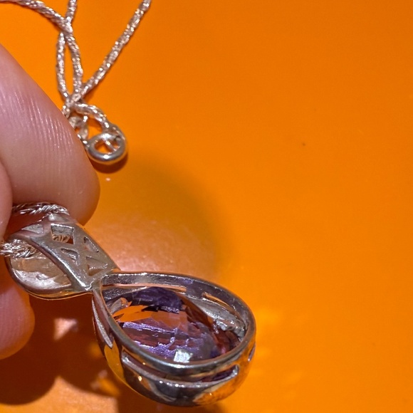 Large 1” Amethyst Teardrop Pendant Sterling Silver Necklace 16" Rope Chain - Picture 11 of 15